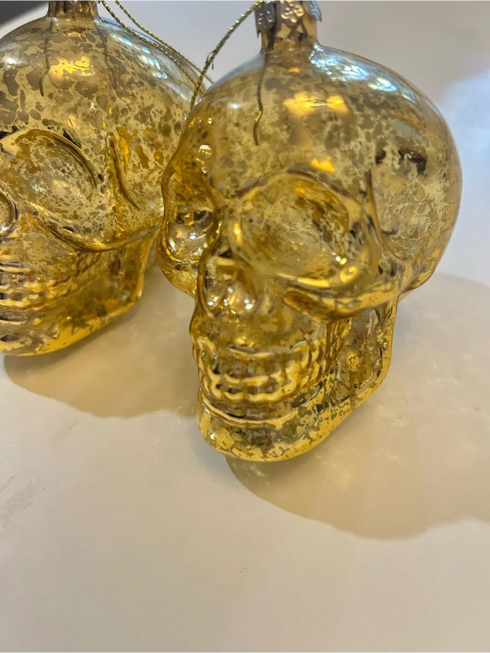 Gold Faux Mercury Glass Skull Ornaments Skeleton Christmas